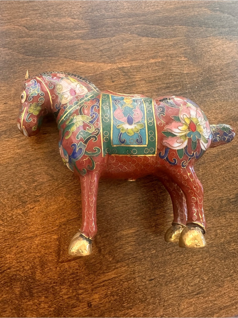 Vintage Tang Style Cloisonné Enamel Horse Figurine